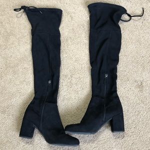 Franco Sarto Black Suede Over the Knee Block Heel Boots Size 7.5